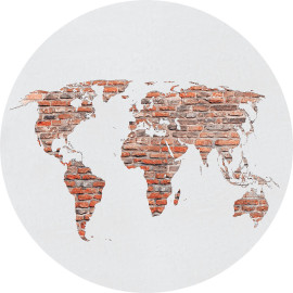 Papier peint intissé auto-adhésif rond Thème Carte du monde en brique - 70 x 70 cm