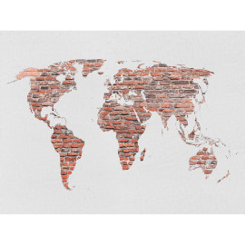 Poster Thème carte du monde en briques rouges - 360 x 270 cm