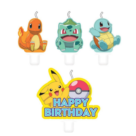 Bougies d'anniversaire, lot de 4 bougies Pokemon