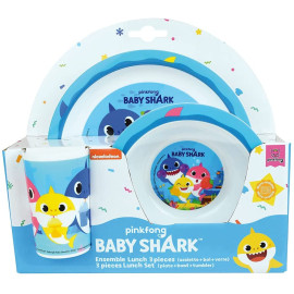 Baby Shark ensemble repas incluant 1 verre 220 ml, 1 assiette et 1 bol micro-ondables pour enfant