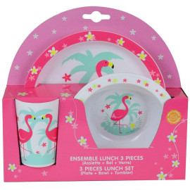 Flamingo ensemble repas incluant 1 verre 220 ml, 1 assiette et 1 bol micro-ondables pour enfant