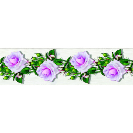 Frise auto-collante Fleurs roses et blanches feuilles vertes 1 rouleau