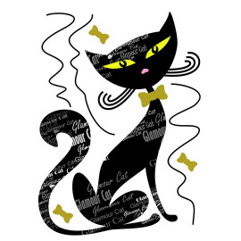 Sticker Chat noir et motifs - 1 planche 42,5 x 65 cm