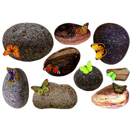 Sticker Papillons sur pierres de plage - 1 planche 42,5 x 65 cm