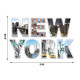 Sticker New York lettres avec vue manhattan - 1 planche 42,5 x 65 cm