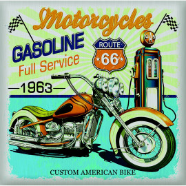 Sticker Vintage moto route 66 avec pompe à essence - 1 planche 30 x 30 cm