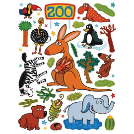 Sticker Kangourou, zèbre, éléphant et autre animaux - 1 planche 65 x 85 cm