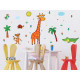 Sticker Giraphe, singe, crocodile et tortue et palmier - 1 planche 65 x 85 cm