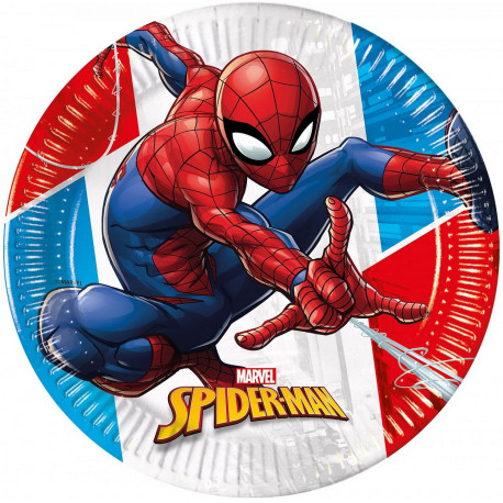 Assiettes en carton compostables et écologiques Spiderman Super Héros 8 pièces de 20 cm