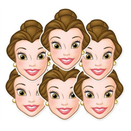 Masque en carton Paquet de 6 visage Disney princesse belle de la belle et la bête 27 cm