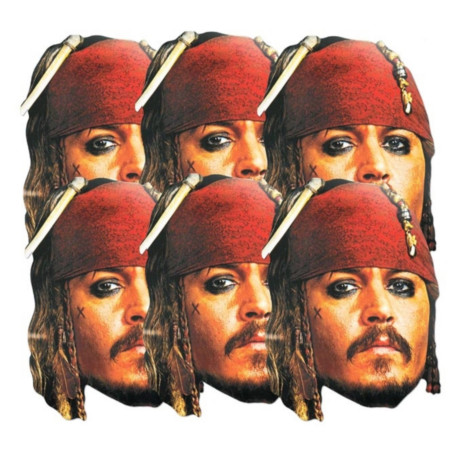 Masque en carton Lot de six masques visage Disney Pirates des caraïbes - Jack Sparrow