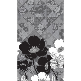 Voilage fleurs noir et blanc - 1 pièce - L 140 cm x H 245 cm