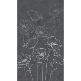 Voilage fleurs blanche minimaliste sur fond noir - 1 pièce - L 140 cm x H 245 cm