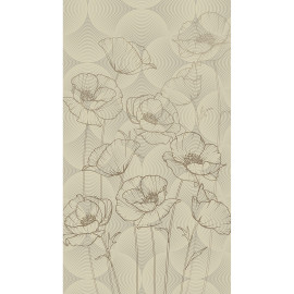 Voilage fleurs noir minimaliste sur fond beige - 1 pièce - L 140 cm x H 245 cm