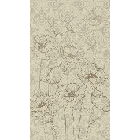 Voilage fleurs noir minimaliste sur fond beige - 1 pièce - L 140 cm x H 245 cm