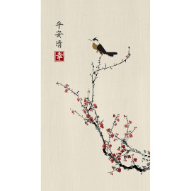 Voilage arbre japonais avec oiseau - 1 pièce - L 140 cm x H 245 cm