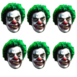 Masque en carton Paquet de 6 visages Halloween Clown Effrayant