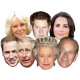 Masque en carton Paquet de 7 visages Famille Royale - Reine Elisabeth, Prince Philip, William, Harry, Kate, Charles et Camila