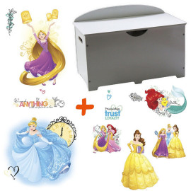 Coffre à jouets en bois blanc 2 en 1 thème Princesses