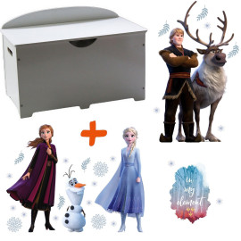 Coffre à jouets en bois blanc 2 en 1 thème La Reine des Neiges