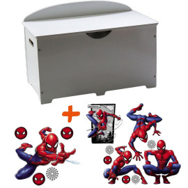 Coffre à jouets en bois blanc 2 en 1 thème SpiderMan