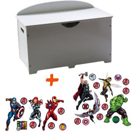 Coffre à jouets en bois blanc 2 en 1 thème Avengers