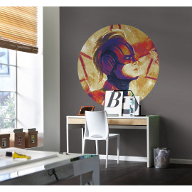 Poster autocollant forme ronde Marvel Avengers Capitaine Marvel avec son casque peinture - 125 cm