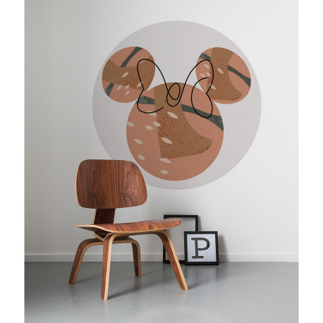 Poster autocollant forme ronde Disney visage Minnie couleur terre battue Modern Art - 125 cm