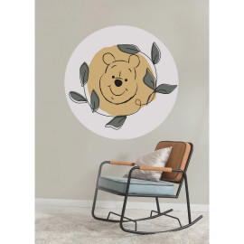 Poster autocollant forme ronde Disney visage Winnie l’ourson et feuilles - 125 cm