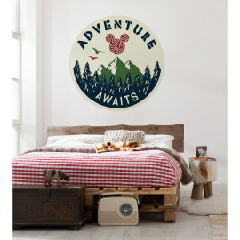 Poster autocollant forme ronde Disney logo Mickey montagnes et arbres  Adventure Awaits - 125 cm
