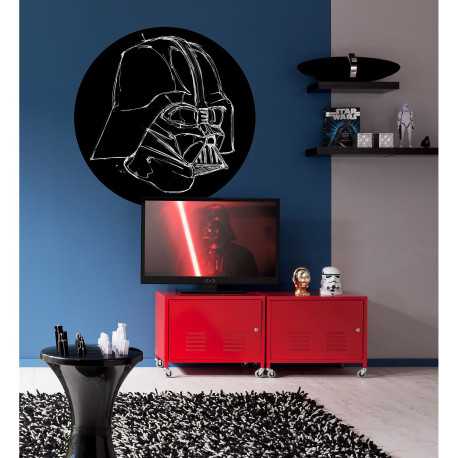 Poster autocollant forme ronde Star Wars Darth Vador sur fond noir - 125 cm