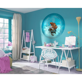 Poster autocollant forme ronde Disney Ariel regarde un bateau fond bleu - 125 cm