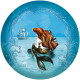 Poster autocollant forme ronde Disney Ariel regarde un bateau fond bleu - 125 cm
