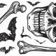 Stickers repositionnables halloween tête de mort et chauve souris