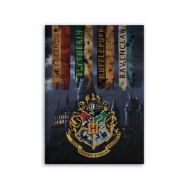 Plaid polaire Harry Potter Blason Griffondor et Château de Poudlard - 100x140 cm