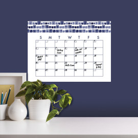 Sticker Mural Calendrier Mensuel Aquarelle Bleu Personnalisable et effaçable à sec