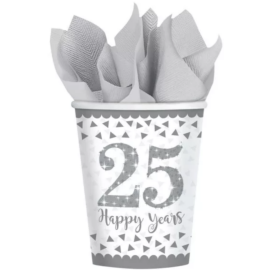 Gobelets en papier 25 happy birthday (8 pièces)