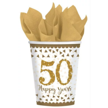 Gobelets en papier 50 ans happy birthday (8 pièces)