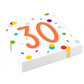 Lot de 20 Serviettes en papier écologique et compostables joyeux anniversaire 30 ans 33cm - 33cm