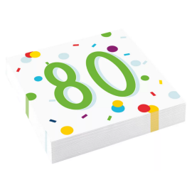 Lot de 20 Serviettes en papier écologique et compostables joyeux anniversaire 80 ans 33cm - 33cm