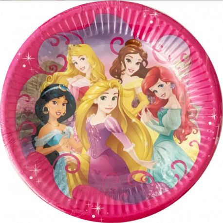 Assiettes en carton Disney princesses - Raiponce-Jasmine-Ariel-Belle-Aurore - 8 pièces