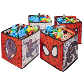 Lot de 4 cubes de rangement pliables et décoratifs - Marvel Spiderman 28 cm x 28 cm
