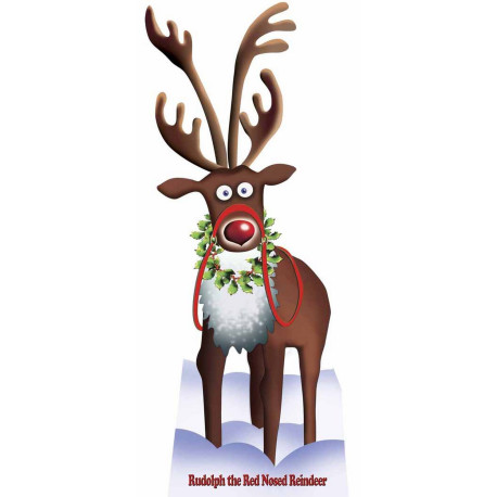 Figurine en carton Rudolph le renne de noël au nez rouge 183 cm