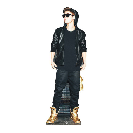 Figurine en carton Justin Bieber (Sweat à capuche et chaussures d'or) 178 cm