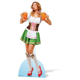 Figurine en carton Oktoberfest serveuse avec 2 bières 182 cm