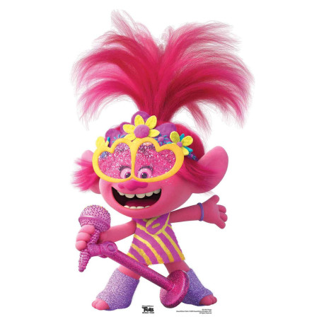 Figurine en carton Les Trolls 2 - Poppy en robe country avec son Microphone Hauteur 95 cm