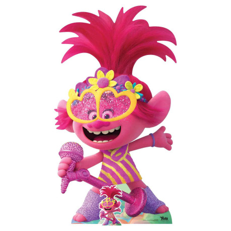 Figurine en carton Les Trolls 2 - Poppy en robe country avec son Microphone Hauteur 157 cm