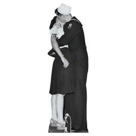Figurine en carton soldat et fille qui s'embrassent Victoire (noir et blanc) 184 cm