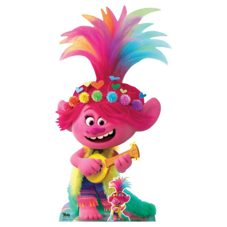 Figurine en carton Les Trolls 2 - Poppy en robe pop avec son ukulele Hauteur 160 cm