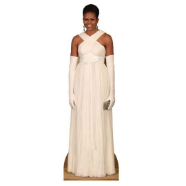 Figurine en carton Première Dame Michelle Obama robe blanche longue 189 cm